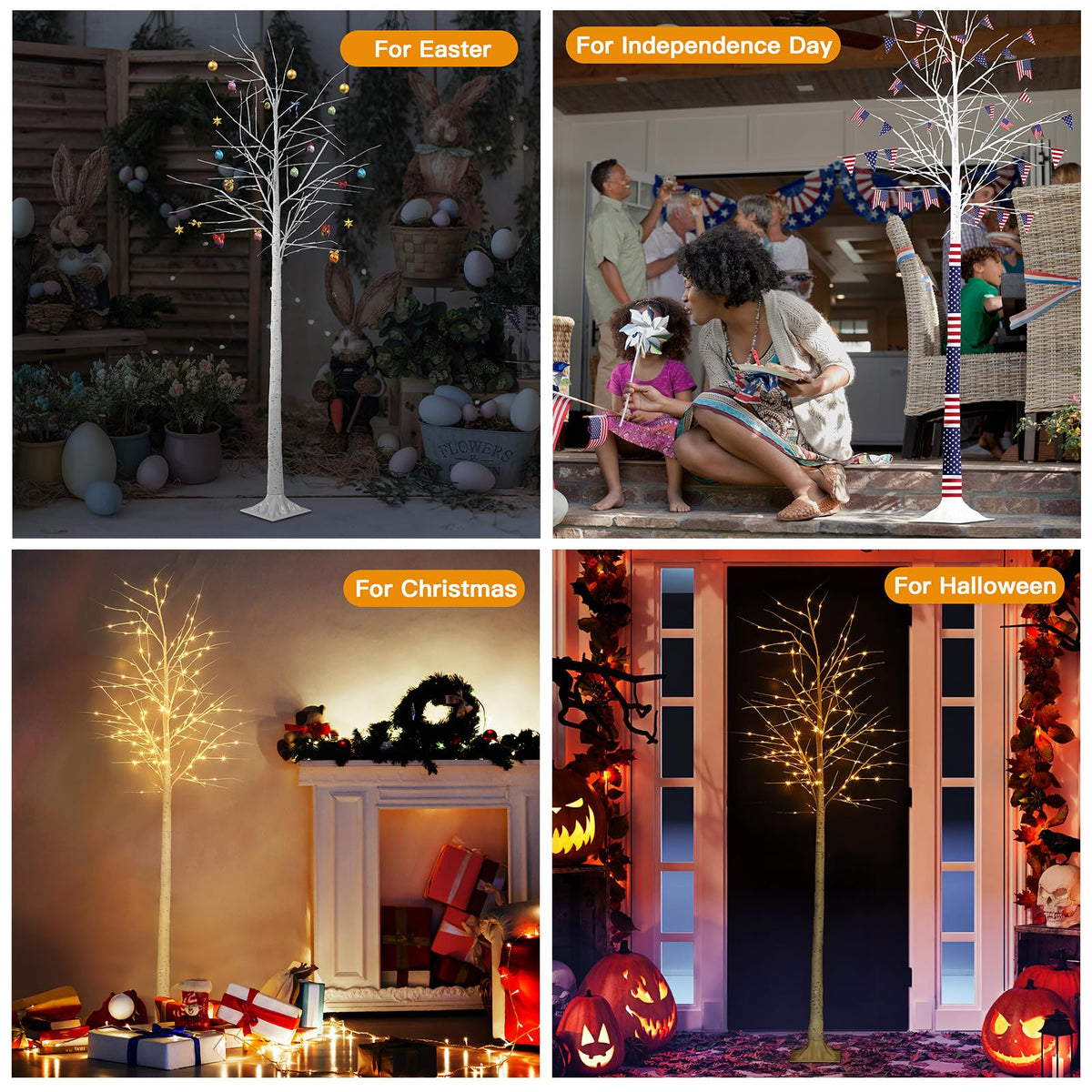 8FT Lighted Birch Tree with 150 LED Lights P583