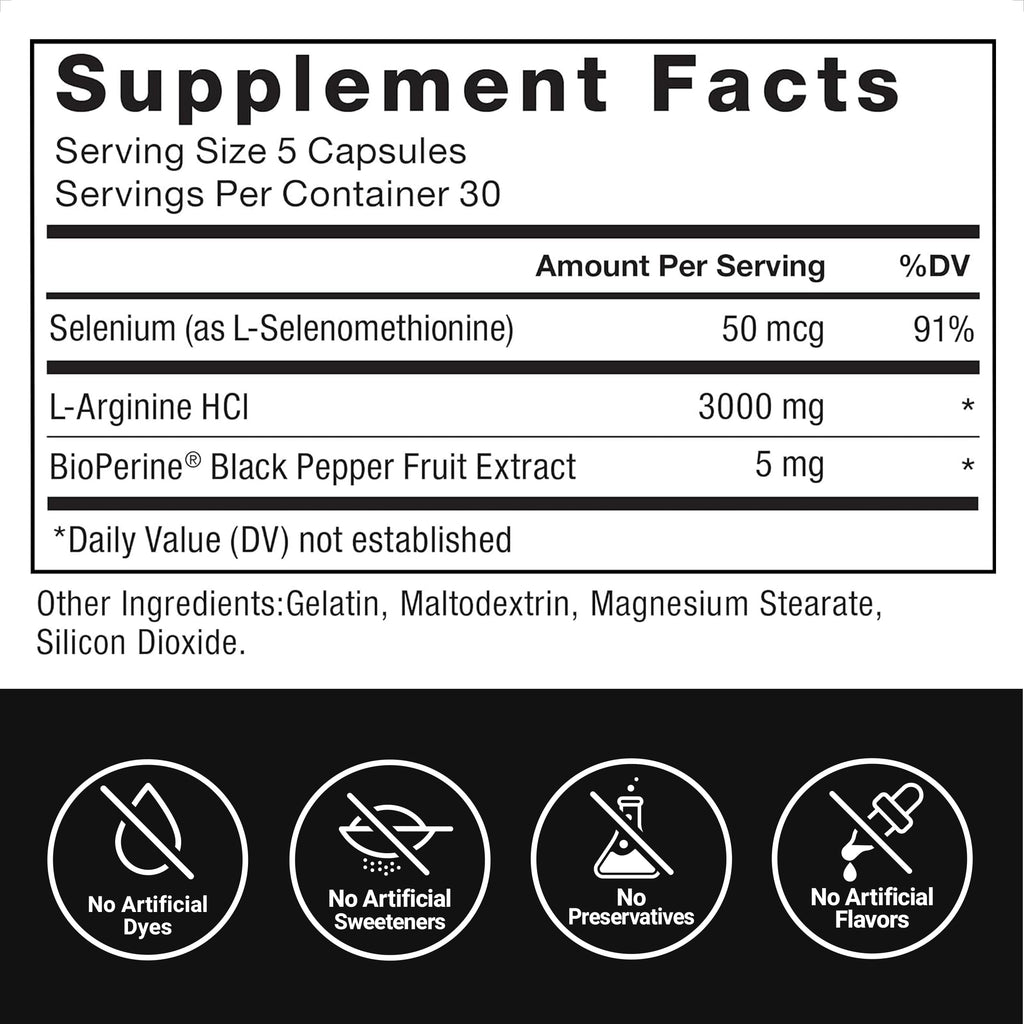 L-Arginine 3000mg Nitric Oxide Supplement 150 Capsules Y872