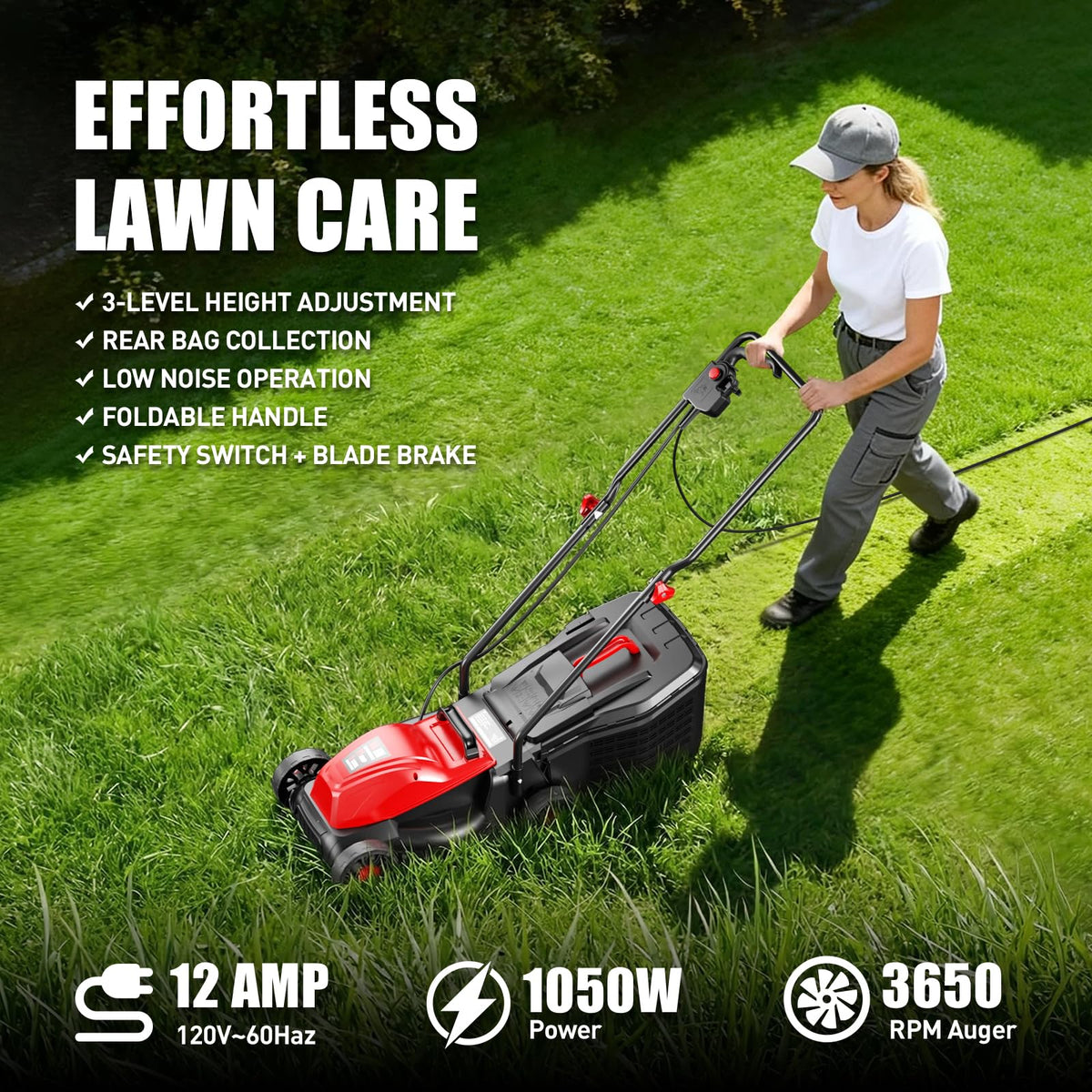 16" Corded Lawn Mower with 3-Position Height Adjustment I397394