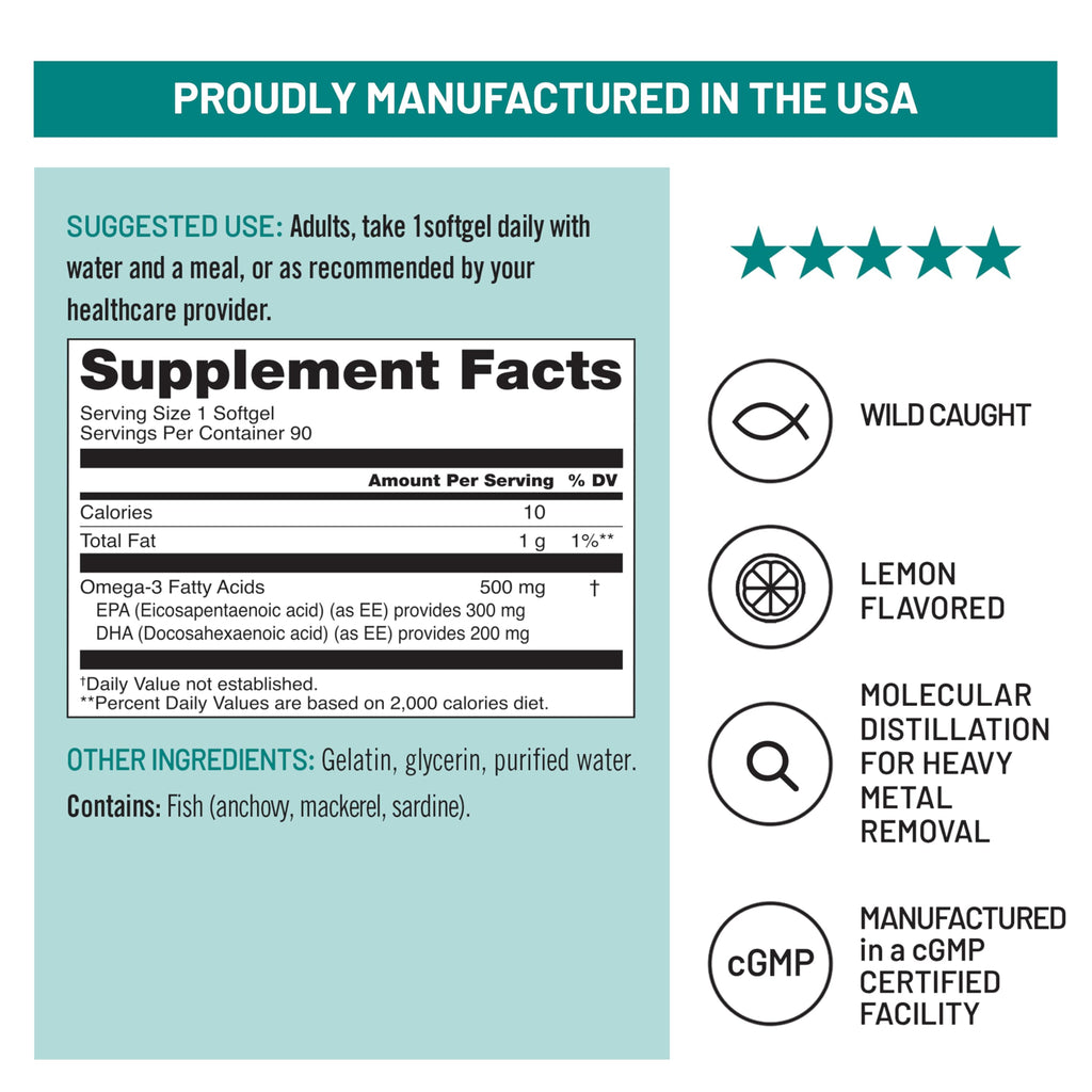Omega 3 Fish Oil 500 mg EPA & DHA 90 Softgels C574742