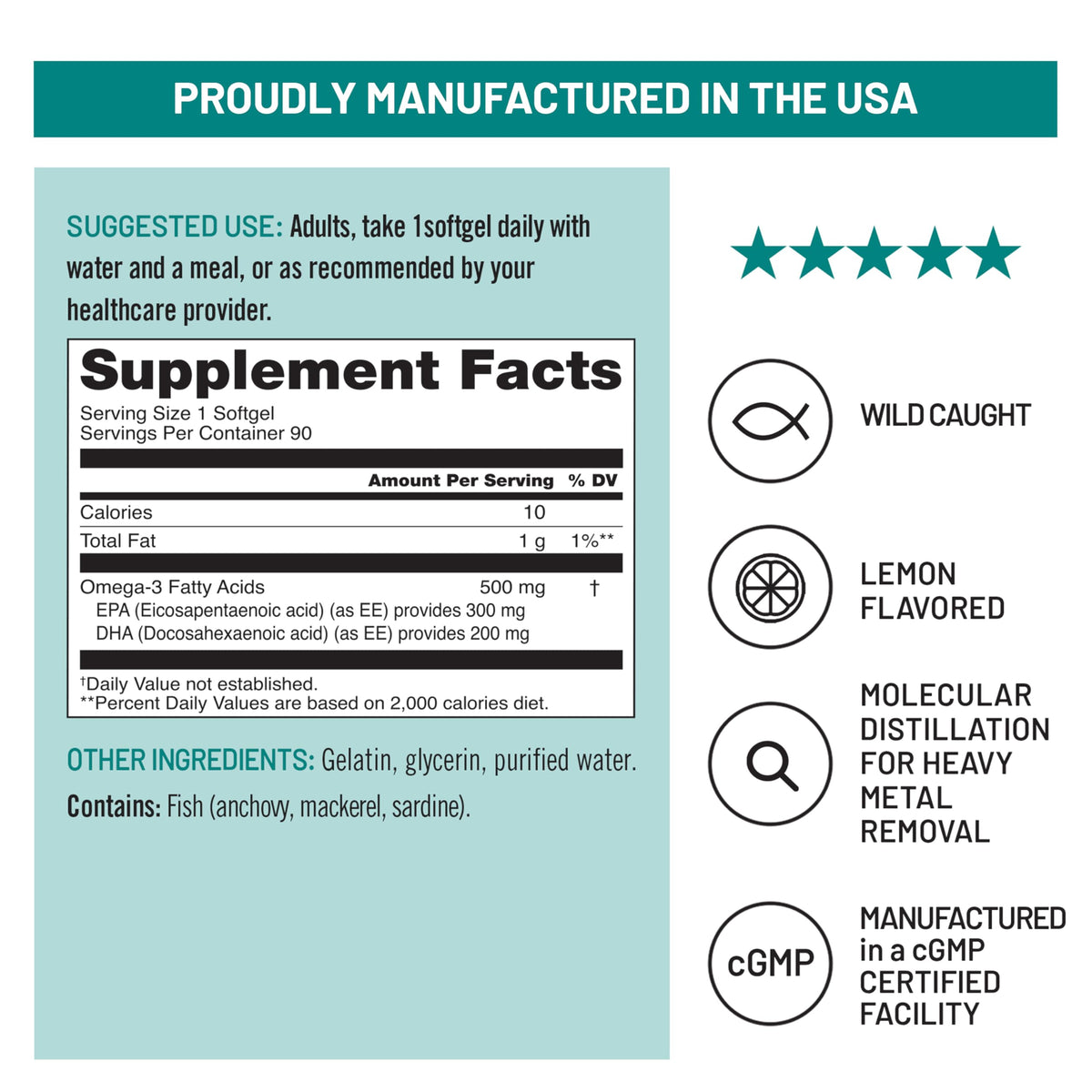 Omega 3 Fish Oil 500 mg EPA & DHA 90 Softgels C574742