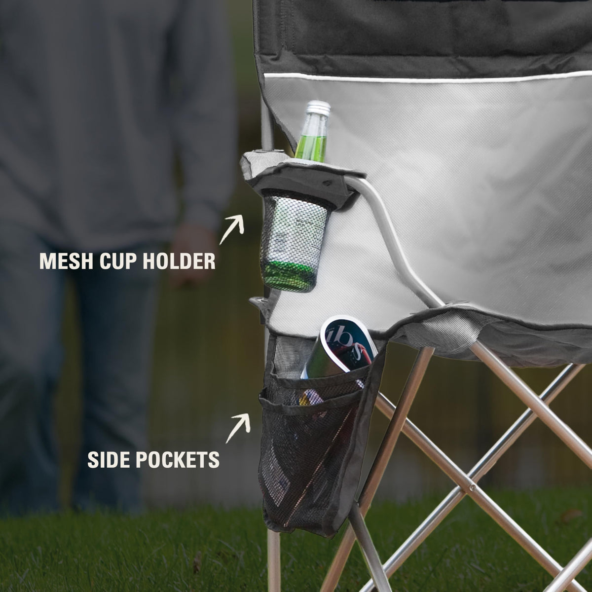 Portable Camping Chair with 4-Can Cooler, Cushioned Seat, Side Pockets & Cup Holder, Carry Bag V296323
