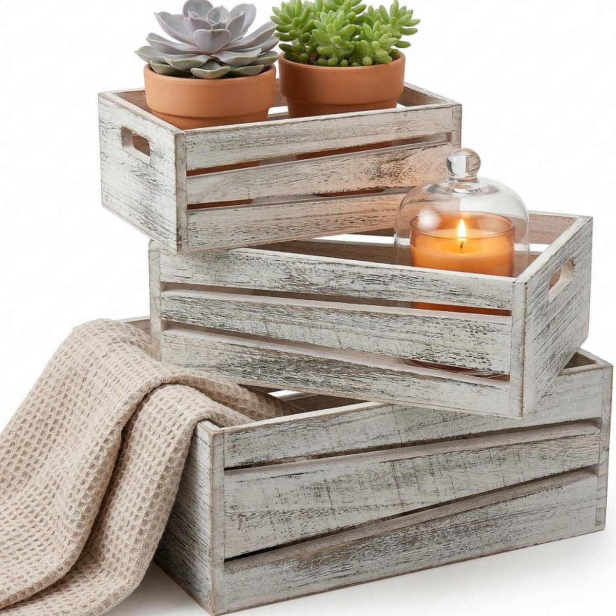 3 Pack Wooden Storage Crates with Handles S493560