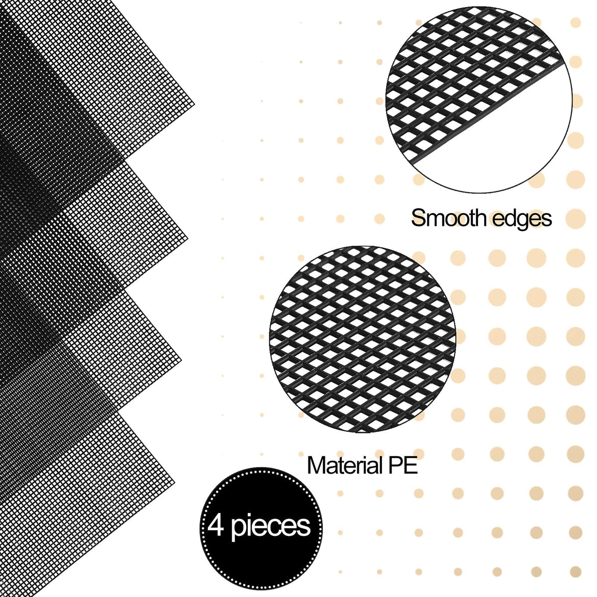 Black 4 Pcs Plastic Mesh Sheets O402719