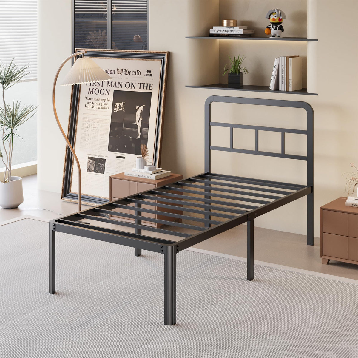 18 Inch Twin XL Black Metal Bed Frame with Headboard Z45039