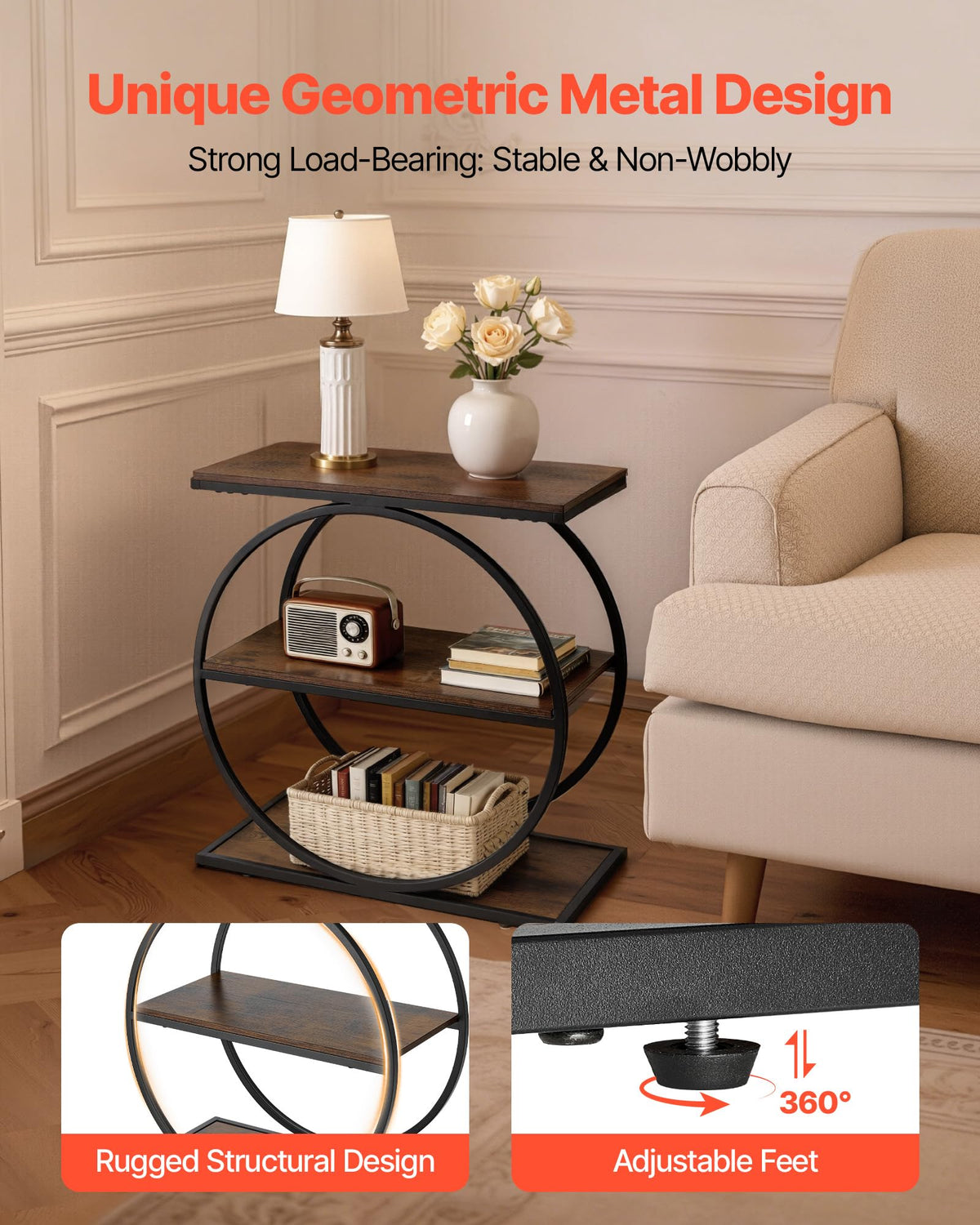 3-Tier Narrow Side Table with Open Storage Shelves B647590