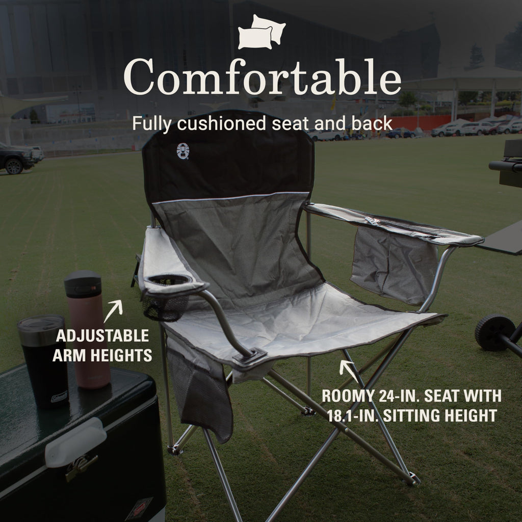 Portable Camping Chair with 4-Can Cooler, Cushioned Seat, Side Pockets & Cup Holder, Carry Bag V296323