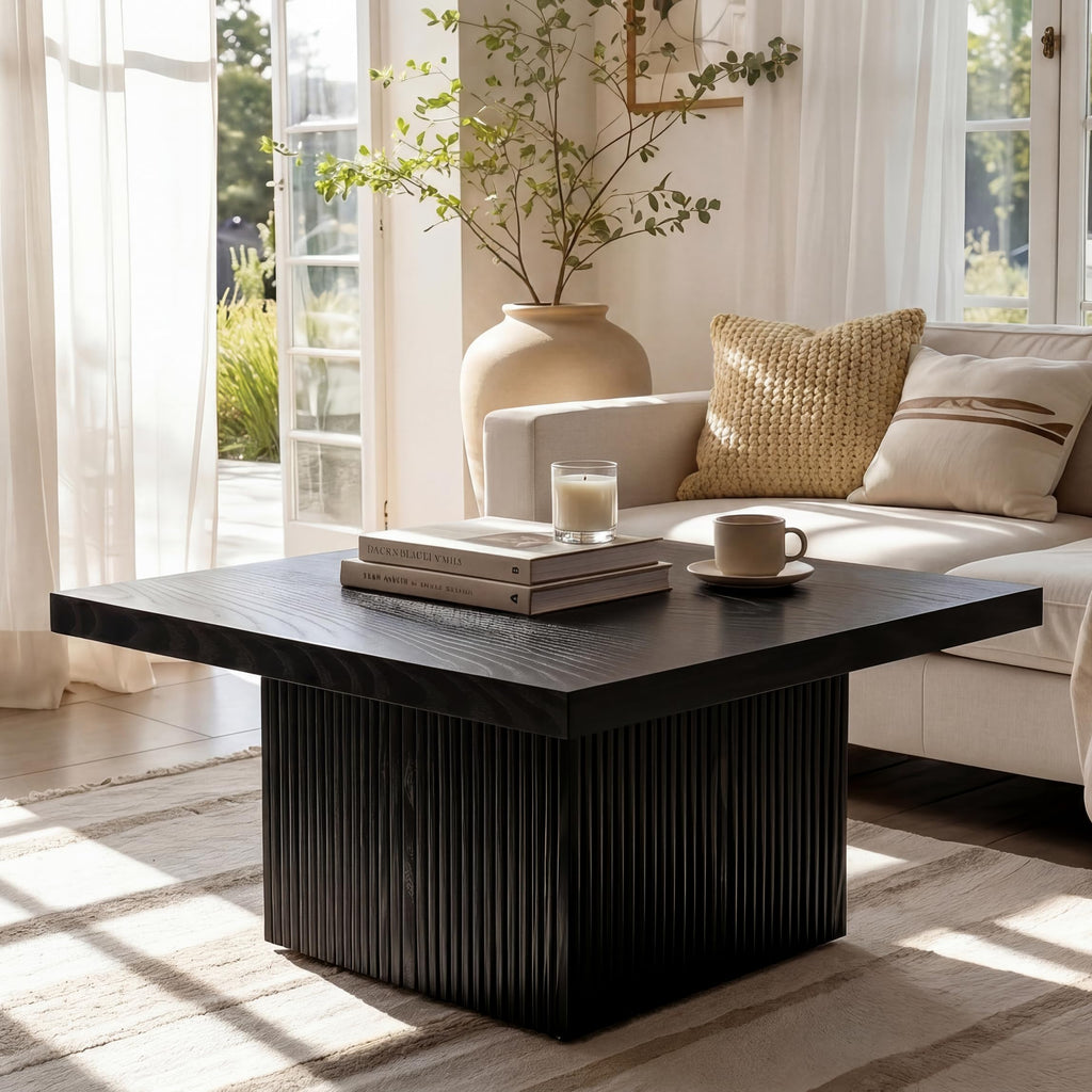 31.5" Square Fluted Wood Coffee Table C4002