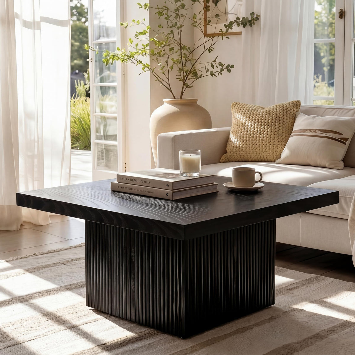31.5" Square Fluted Wood Coffee Table C4002