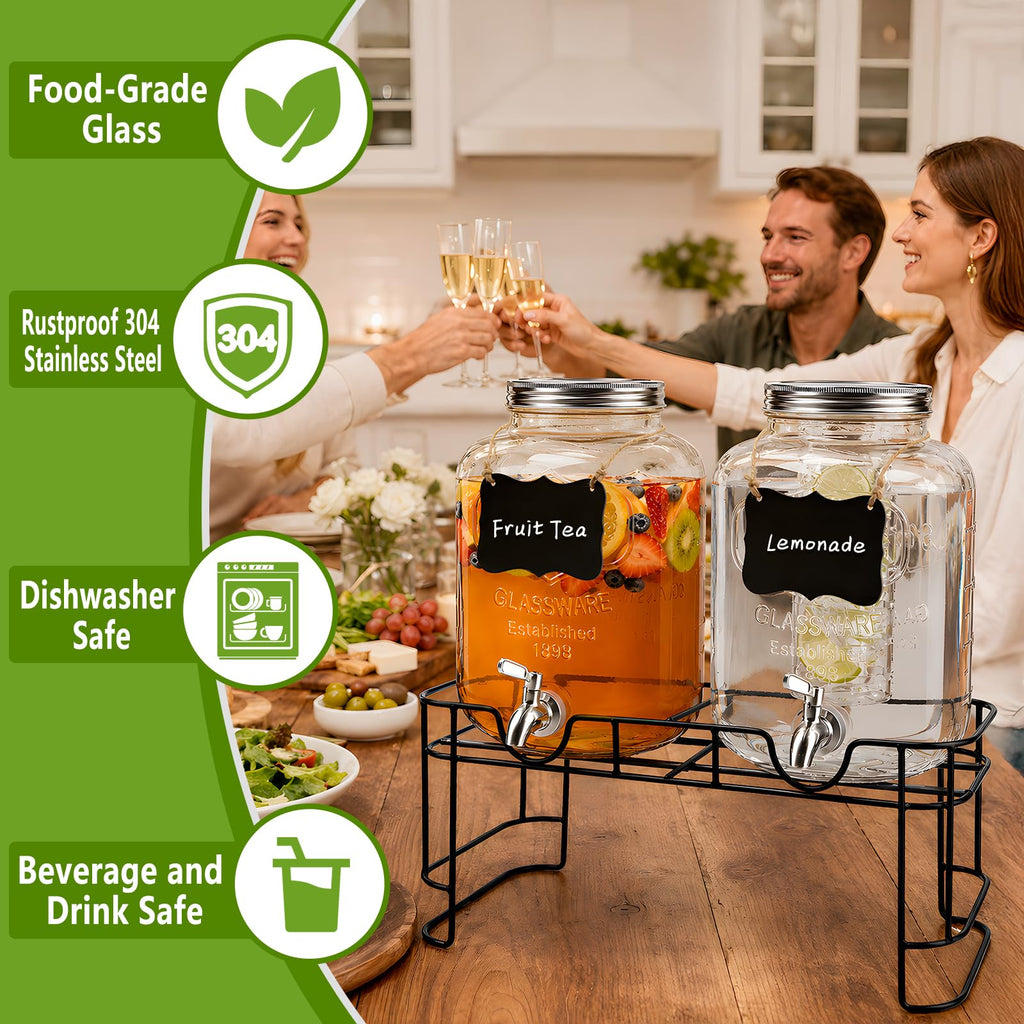 2 Pack 1.5 Gallon Glass Drink Dispenser with Spout S585699