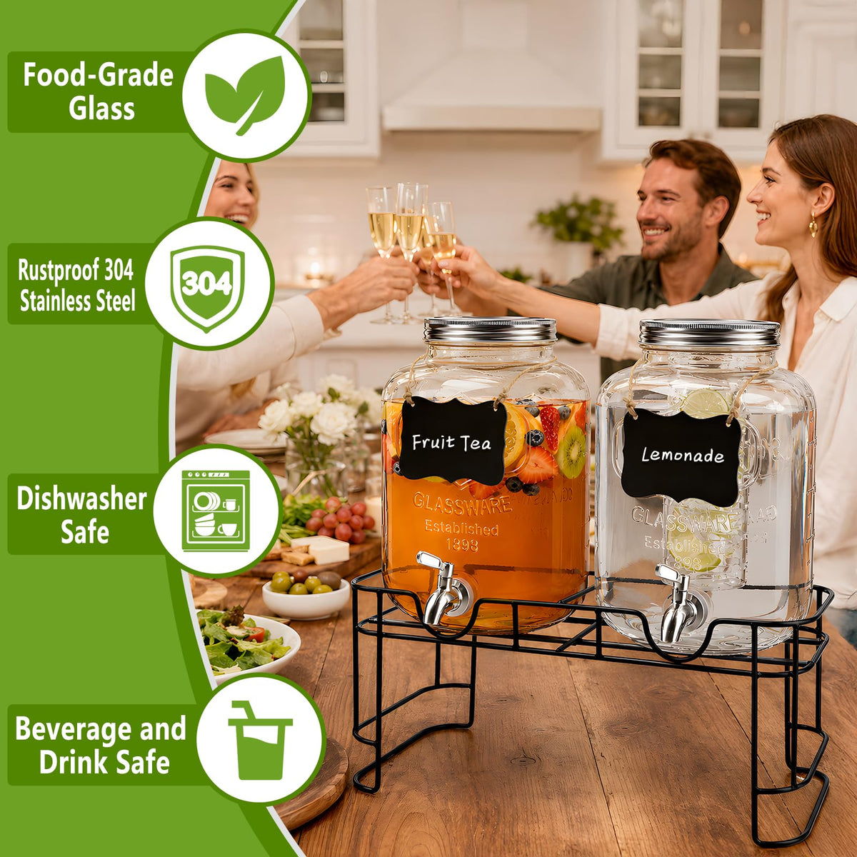 2 Pack 1.5 Gallon Glass Drink Dispenser with Spout S585699