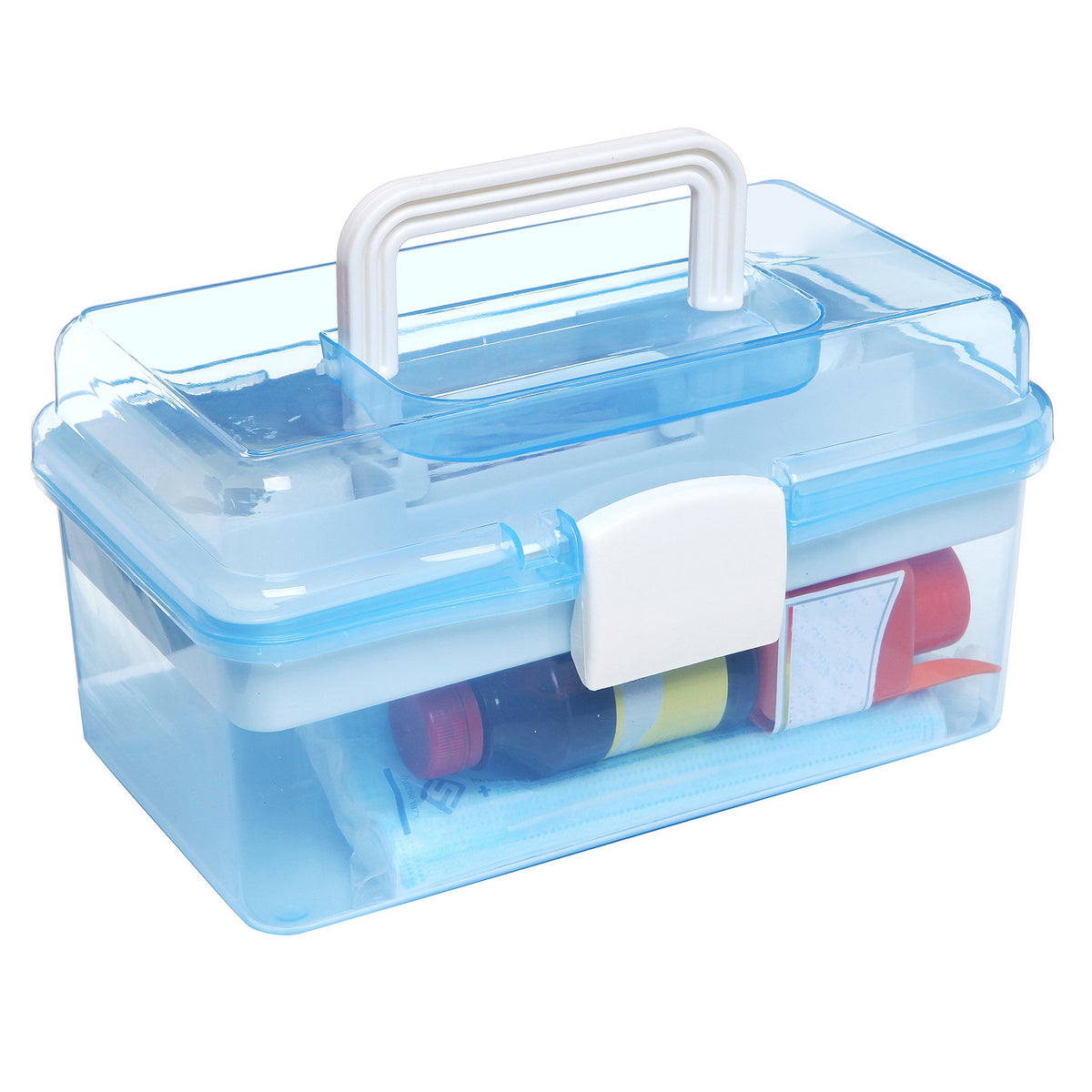 10 Inch Blue Plastic Storage Box with Removable Tray K1215