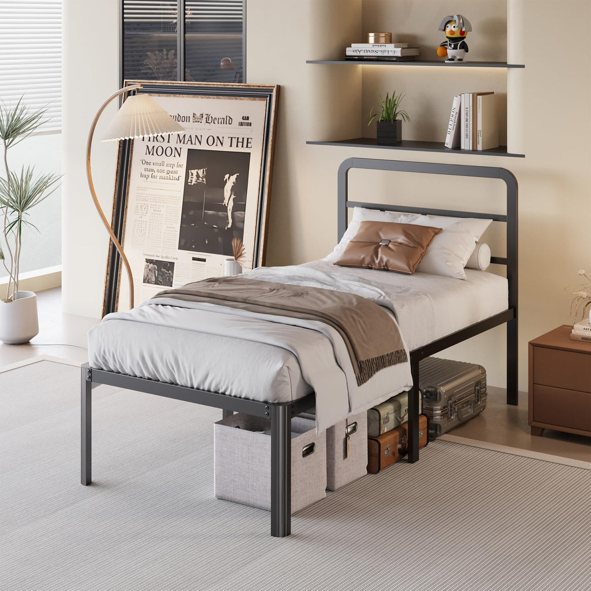 18 Inch Twin XL Black Metal Bed Frame with Headboard Z45039
