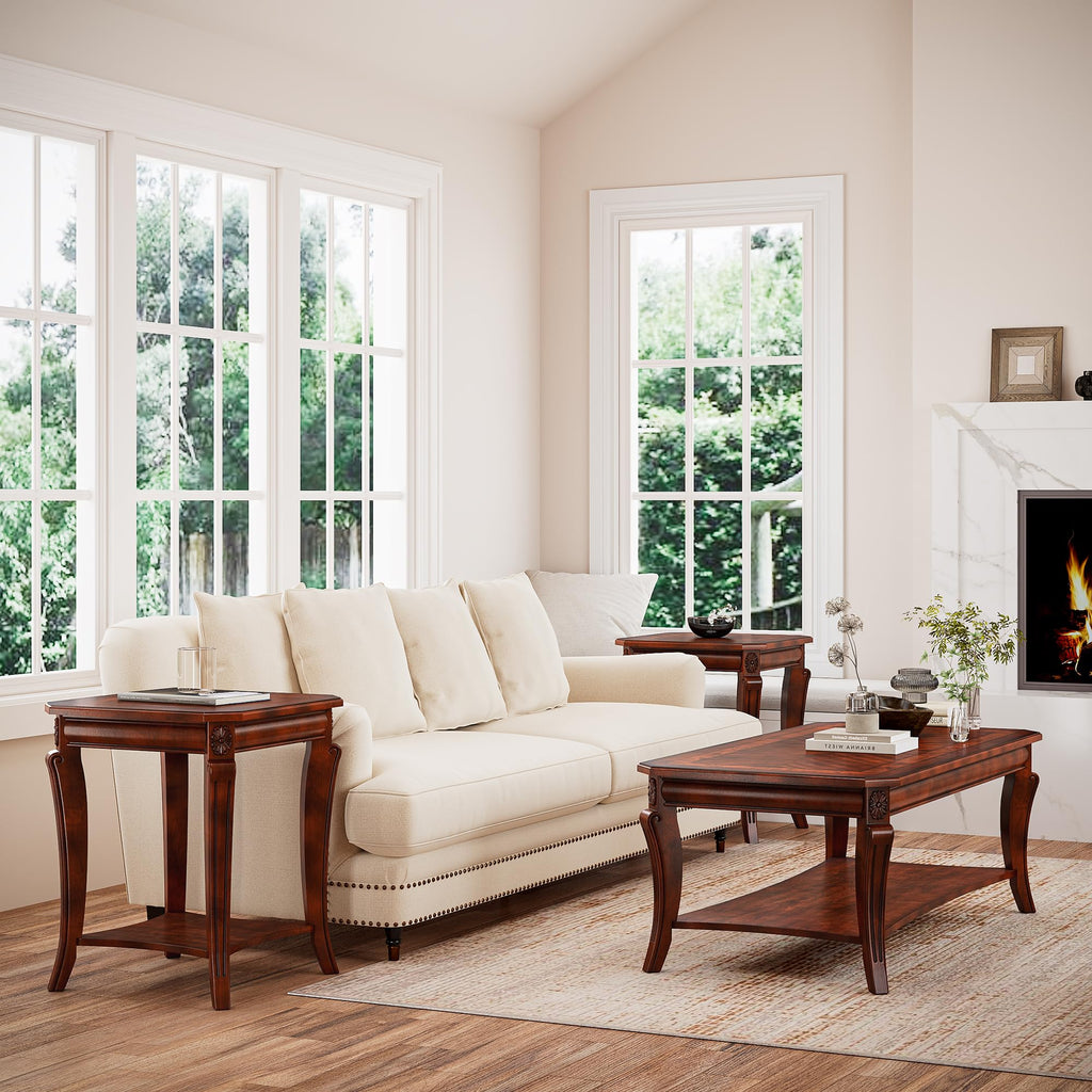 Cherry Brown Side Table with Storage Shelf W86149