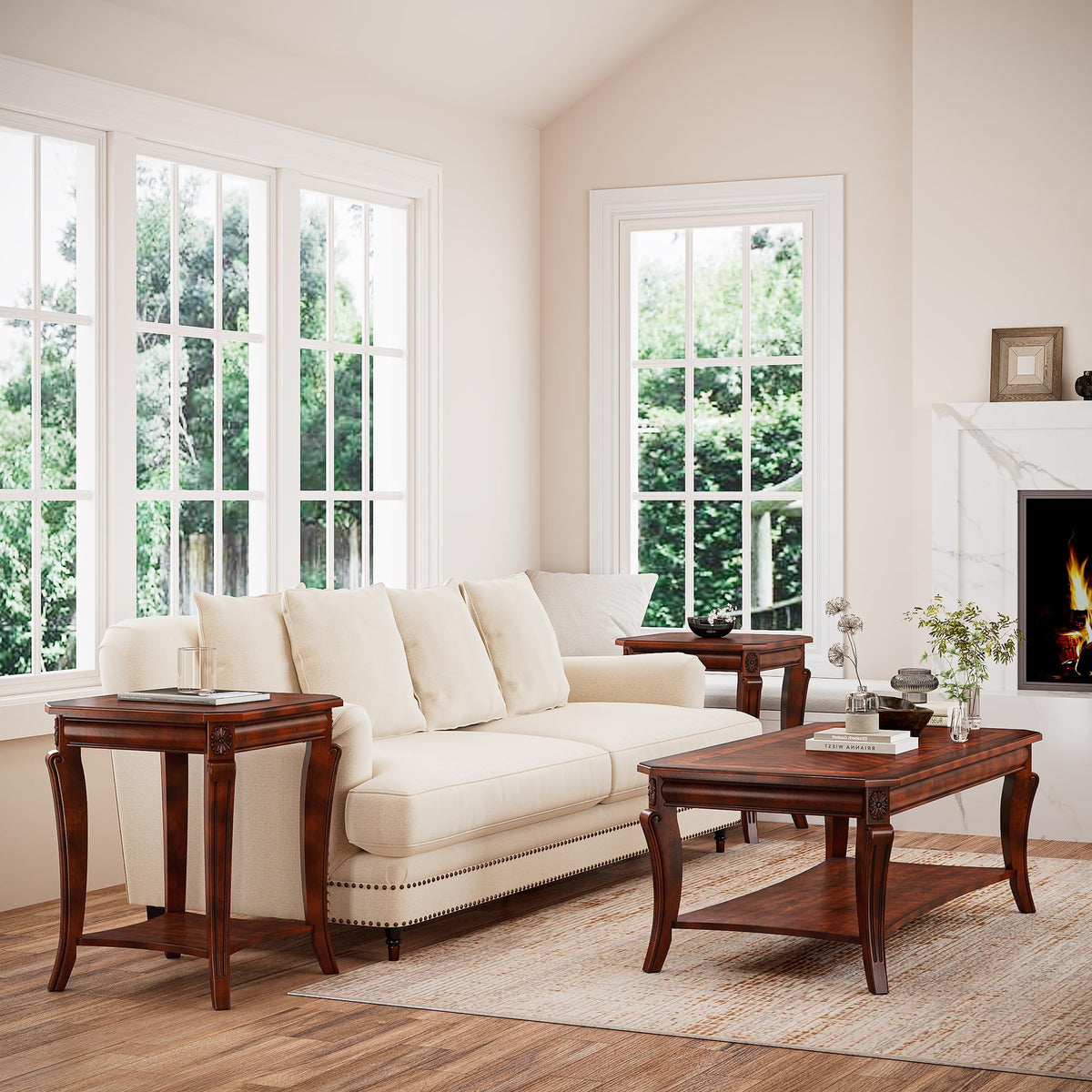 Cherry Brown Side Table with Storage Shelf W86149