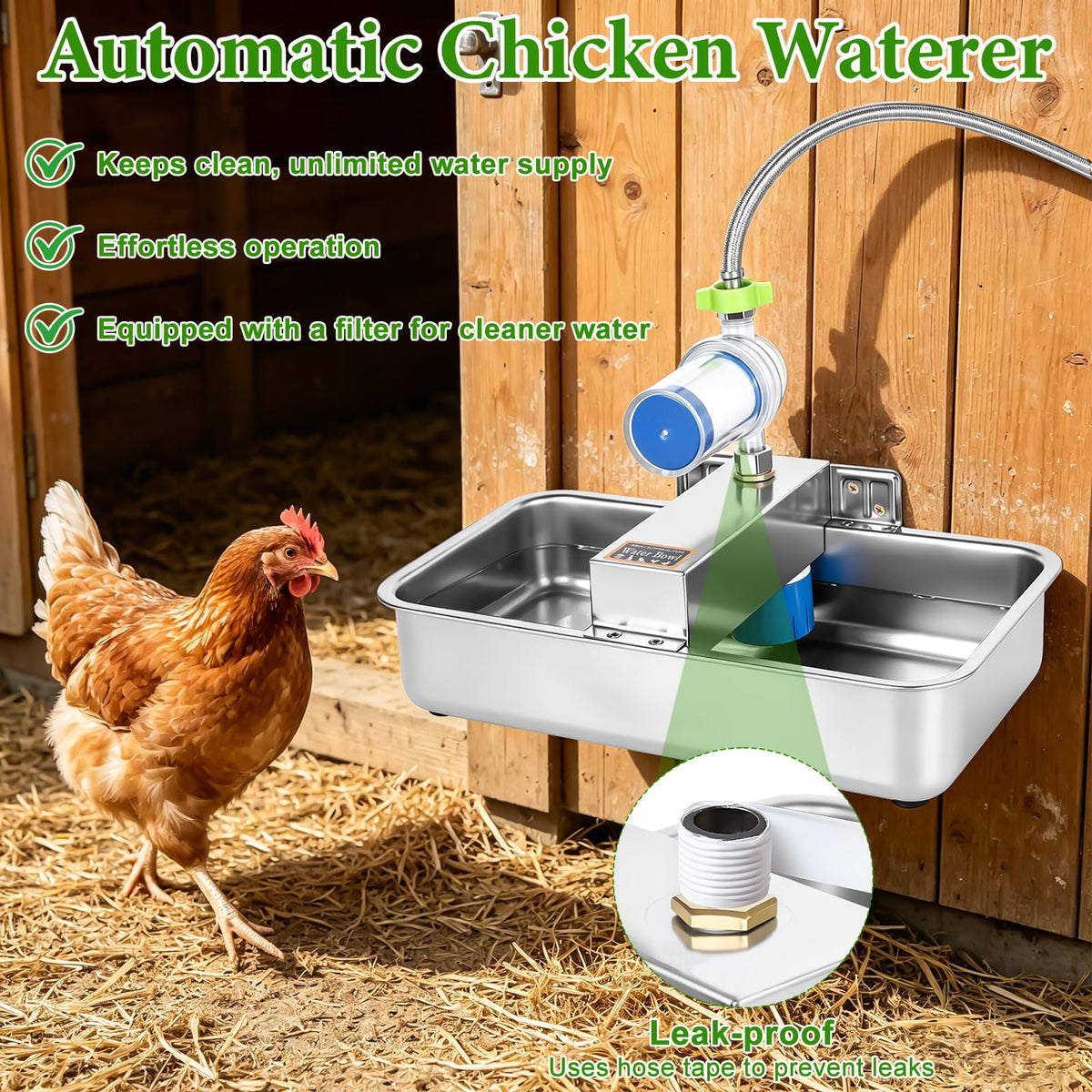 3 Gallon Stainless Steel Chicken Waterer E734863