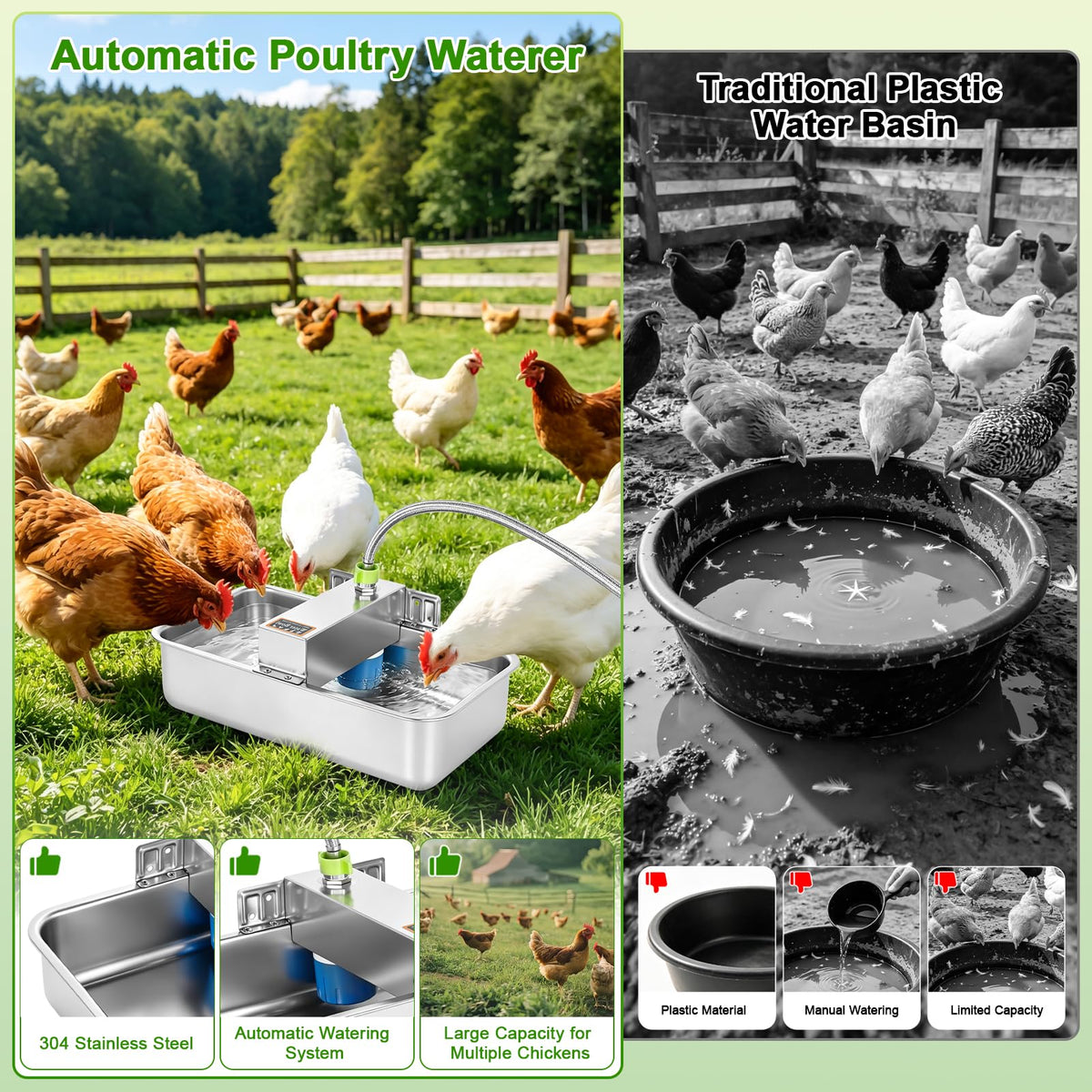 3 Gallon Stainless Steel Chicken Waterer E734863
