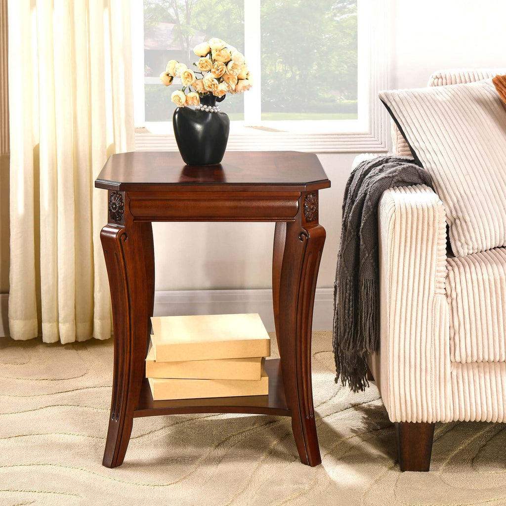Cherry Brown Side Table with Storage Shelf W86149