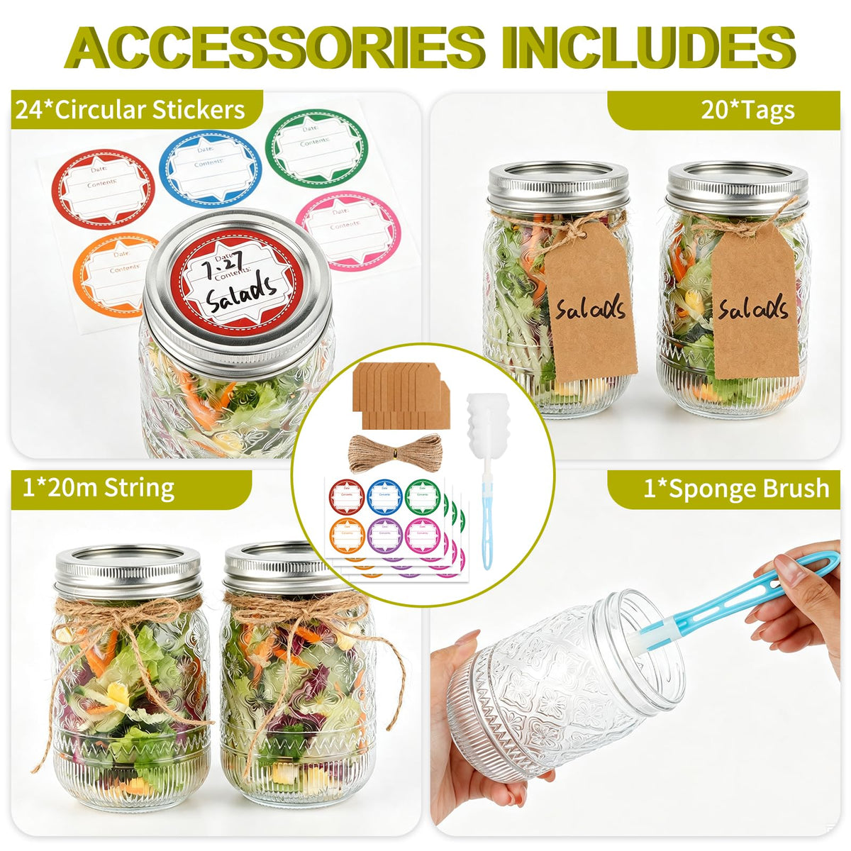 12 oz 20 Pack Mason Jars with Lids and Bands S85374