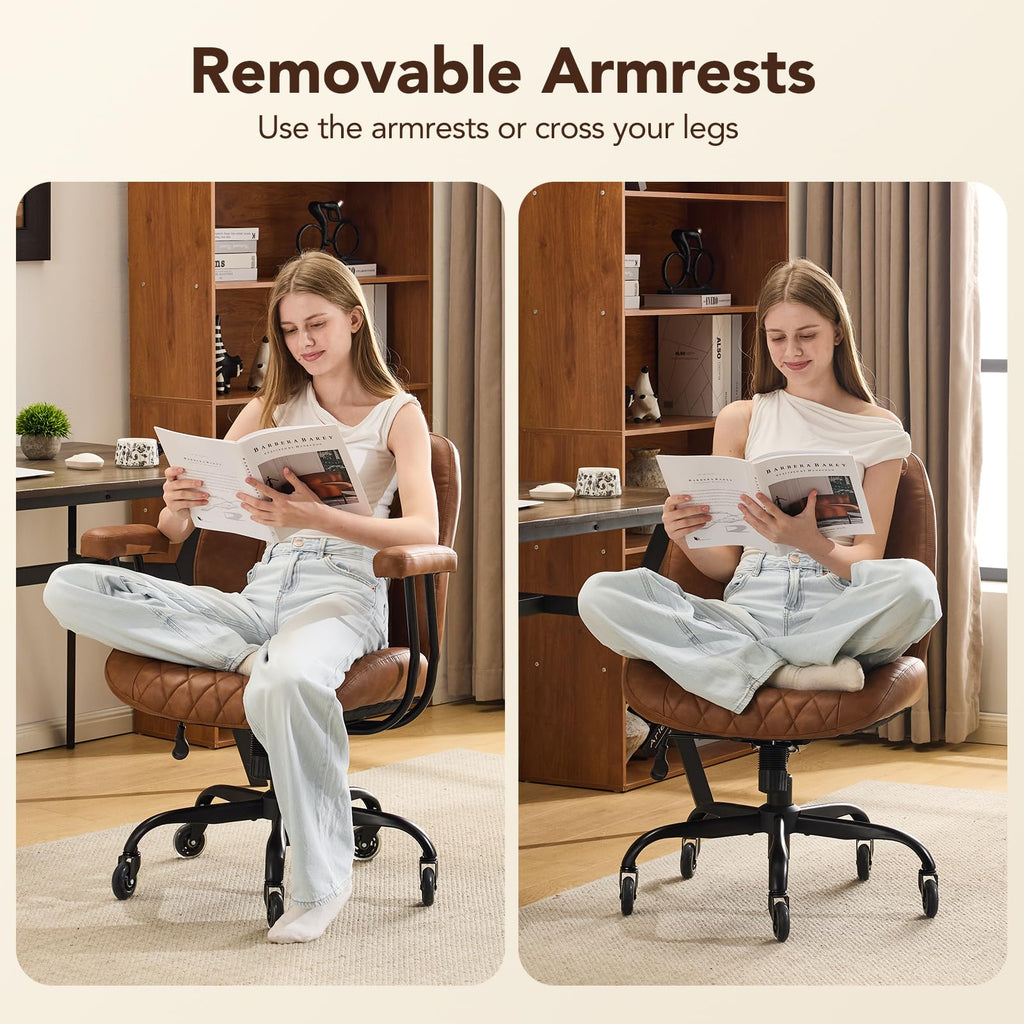Brown Leather Ergonomic Office Chair with Lumbar Support F674005