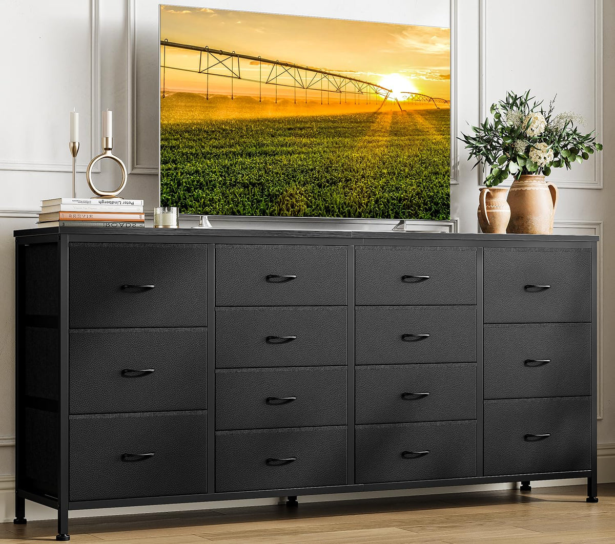 Black 14 Drawer Dresser TV Stand B852