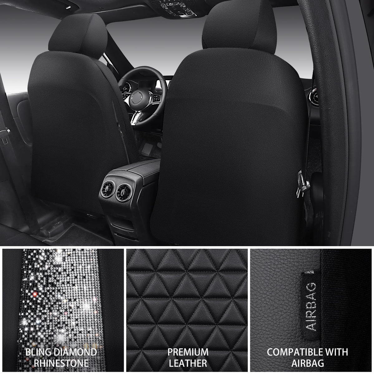 Black Leather Car Seat Covers Full Set D48211