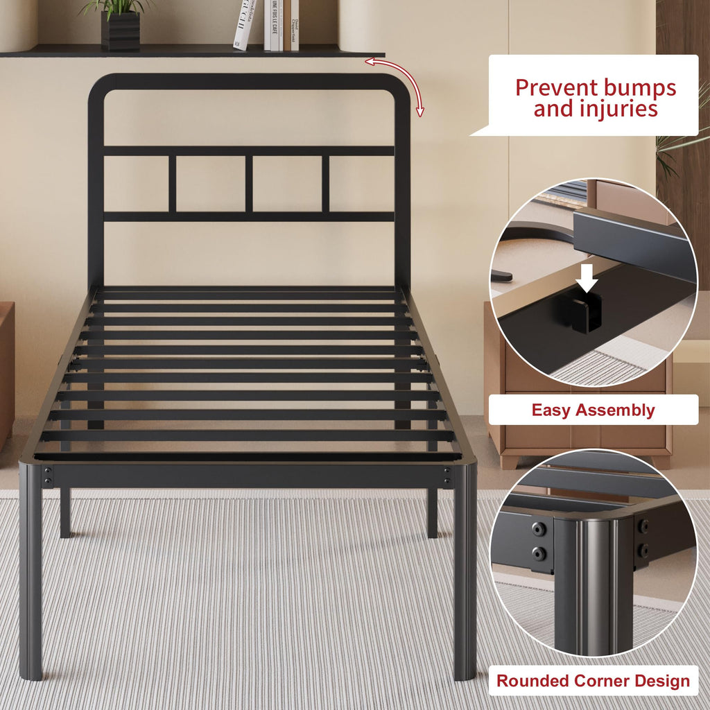 18 Inch Twin XL Black Metal Bed Frame with Headboard Z45039