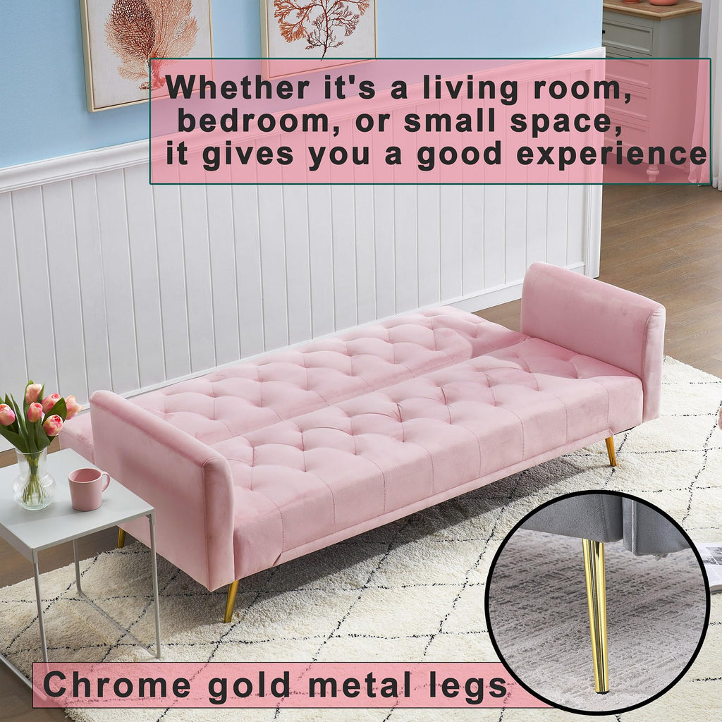 Pink Velvet Futon Sofa Bed E81517