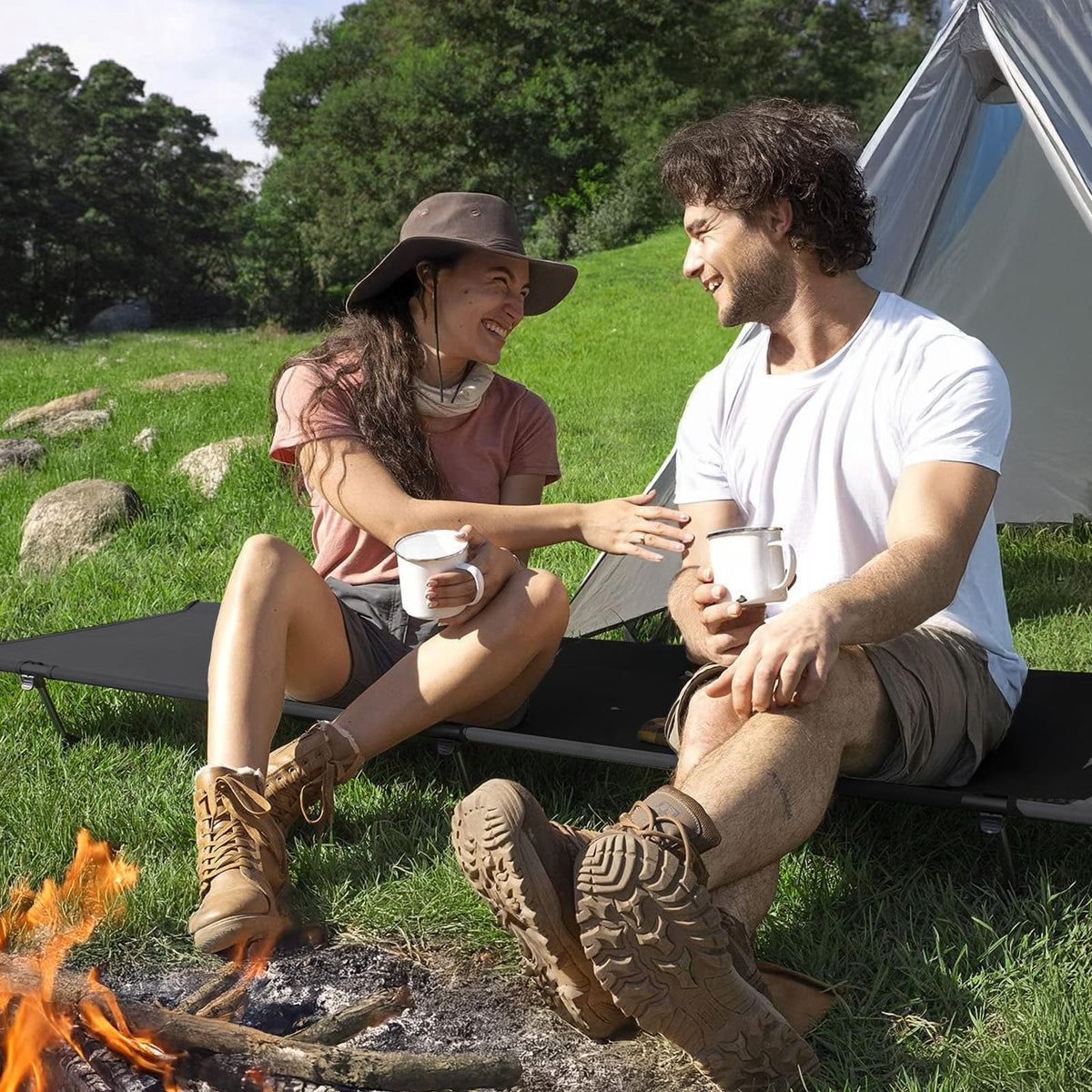 Ultralight Portable Folding Camping Cot with 2 Side Pocket H4676
