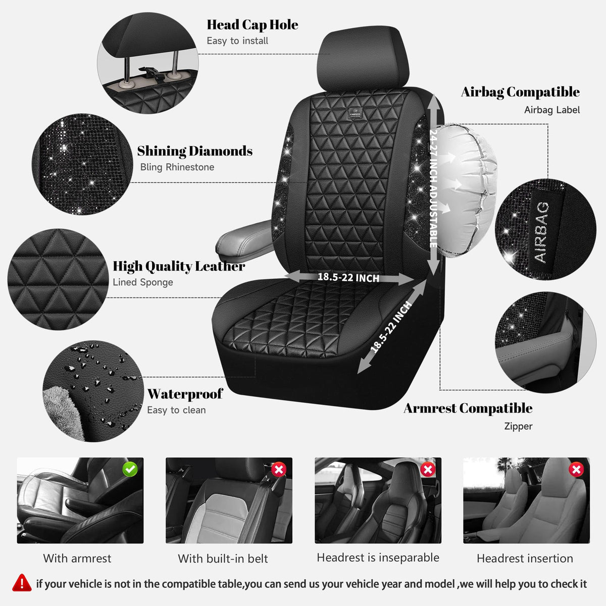 Black Leather Car Seat Covers Full Set D48211