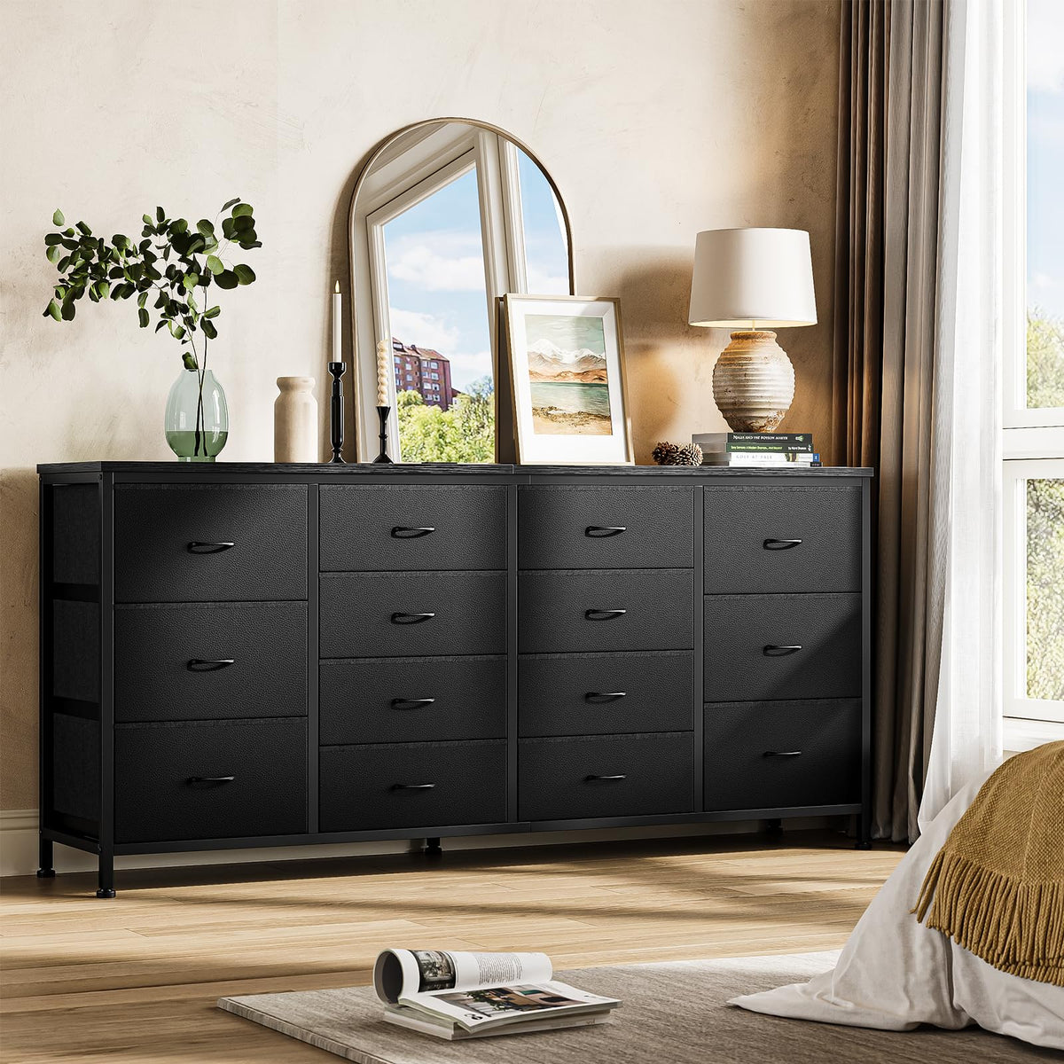 Black 14 Drawer Dresser TV Stand B852
