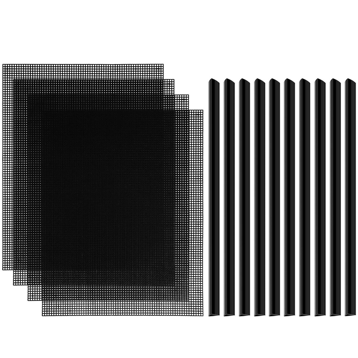 Black 4 Pcs Plastic Mesh Sheets O402719