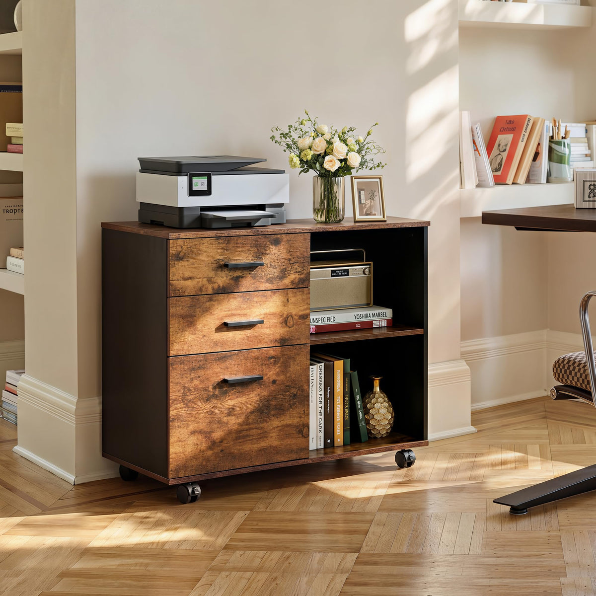 3 Drawer Wood File Cabinet with Storage Shelf C40441