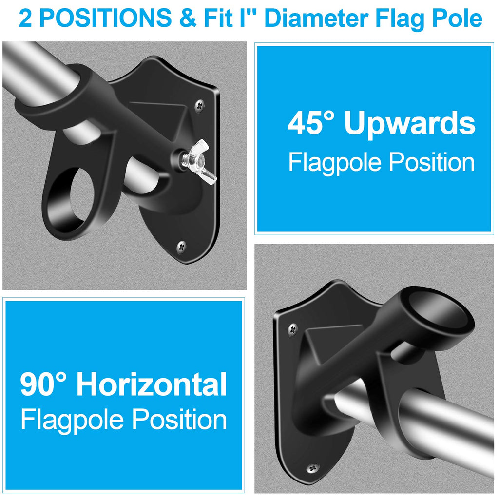 1" Flag Pole Holder Brackets with Hardwares, Two Positions Aluminium Alloy Rust Free Coated, Black 1 Pack A180591