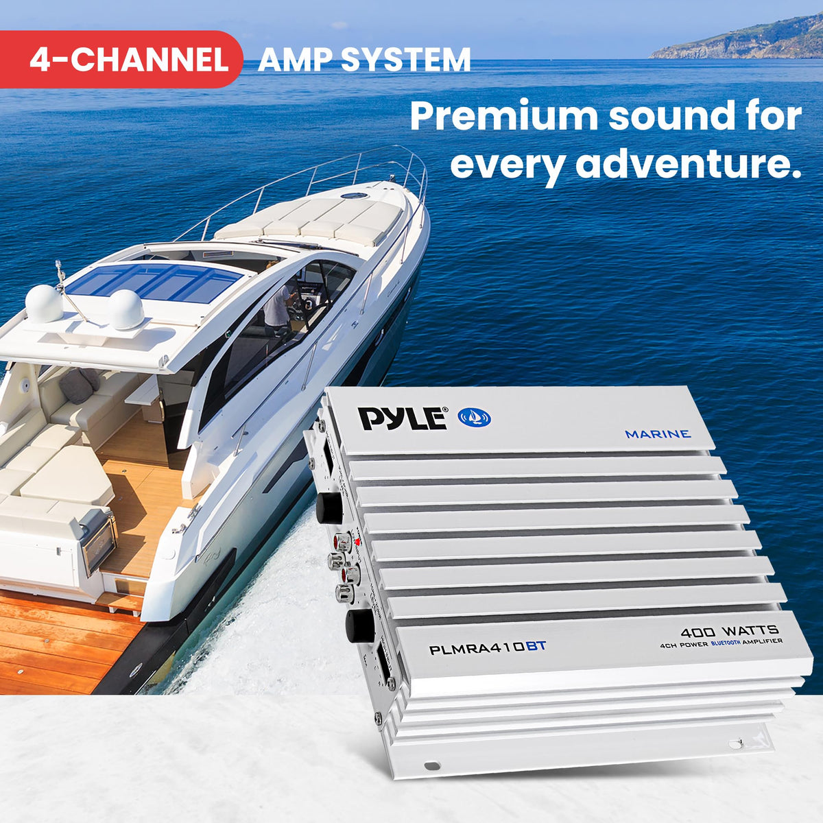 Waterproof 4 Channel 400W Bluetooth Marine Amplifier T745