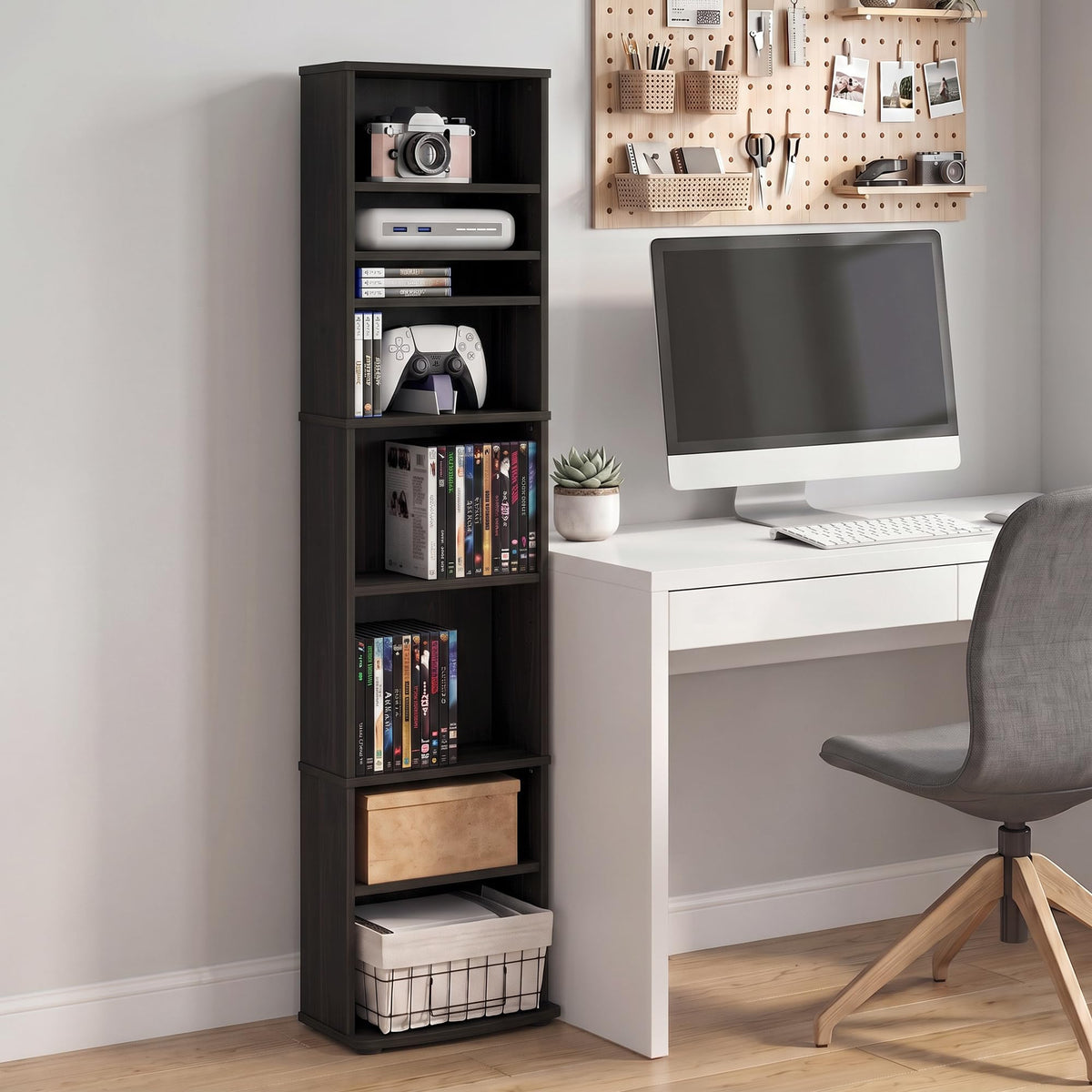 8-Tier Espresso Media Shelf with Adjustable Shelves Z74264