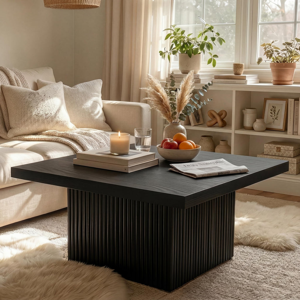 31.5" Square Fluted Wood Coffee Table C4002