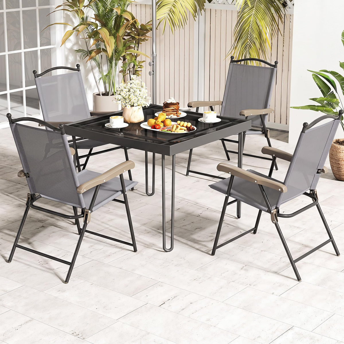 Set of 2 Grey Patio Folding Chairs D49719