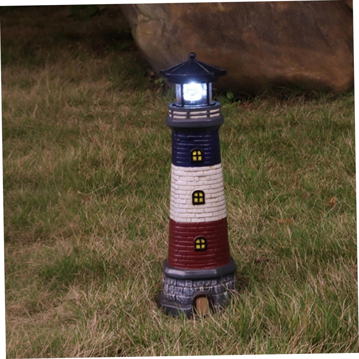 15" Tall Waterproof Resin Lighthouse Lamp with Rotating LED O415