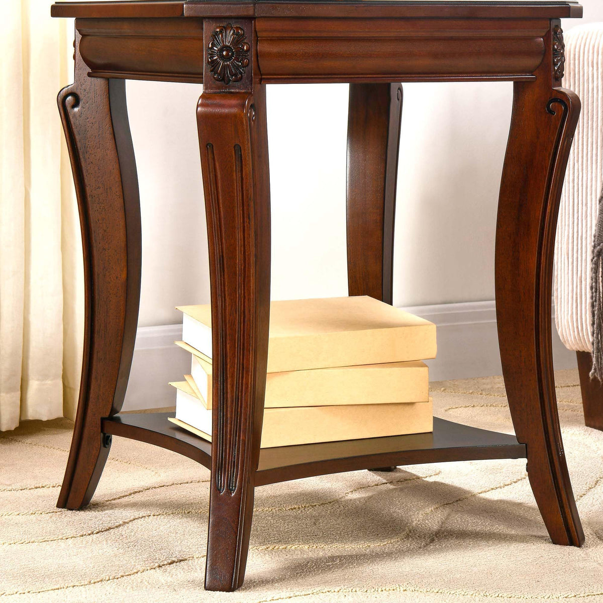 Cherry Brown Side Table with Storage Shelf W86149