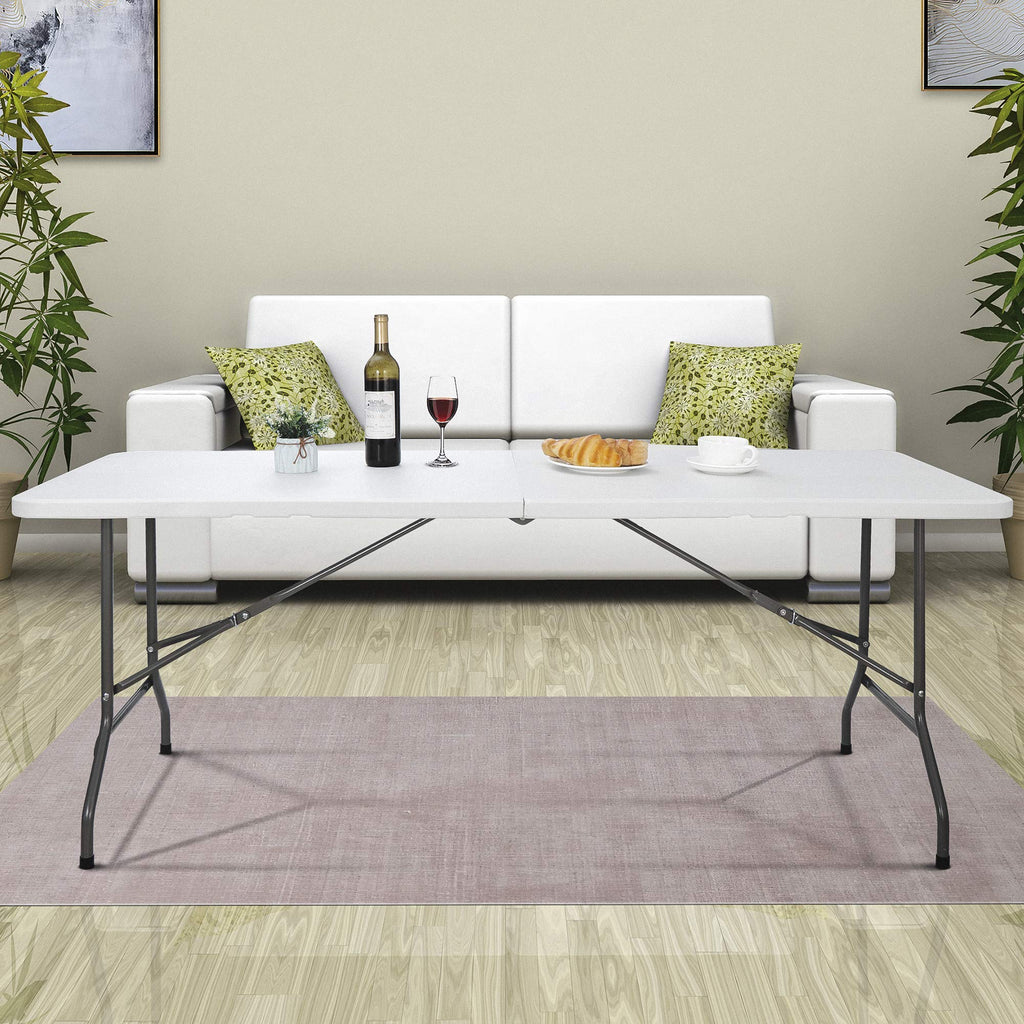 6 ft Heavy Duty Plastic Folding Table with Steel Legs, White I6942