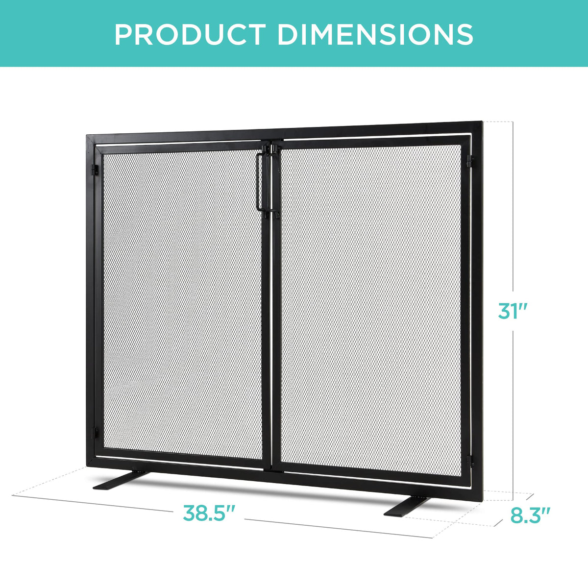 38.5x31in 2-Door Black Wrought Iron Fireplace Screen W218012