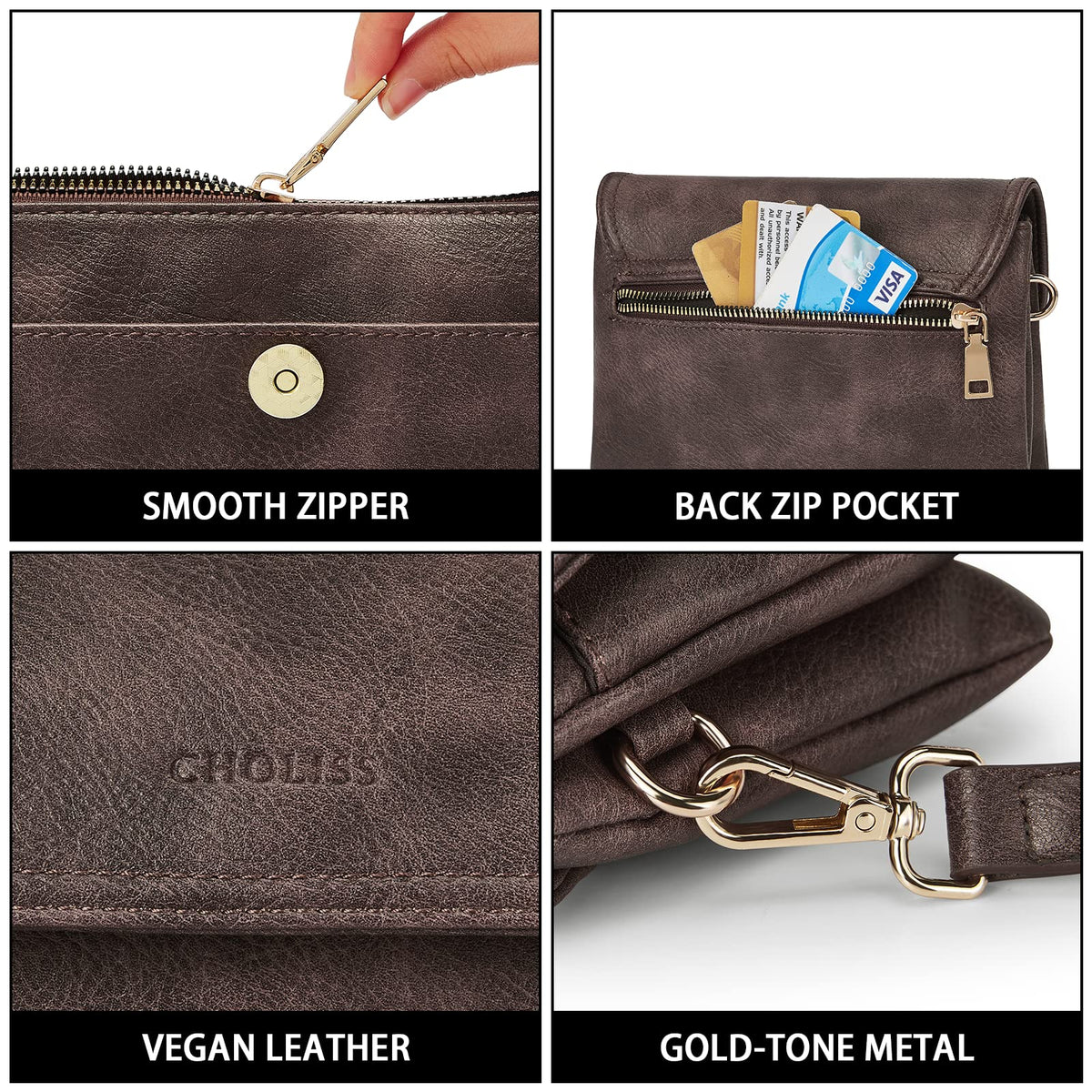 Small Vegan Leather Crossbody Bag with Adjustable Strap W75070
