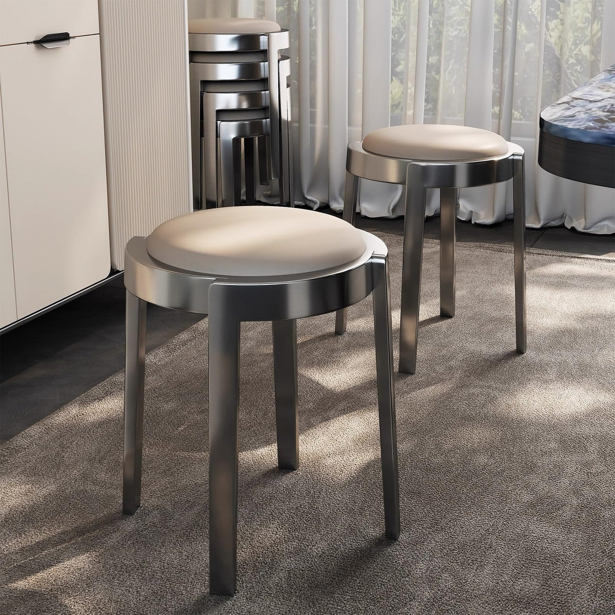 Round Stackable Stainless Steel Stools O73027