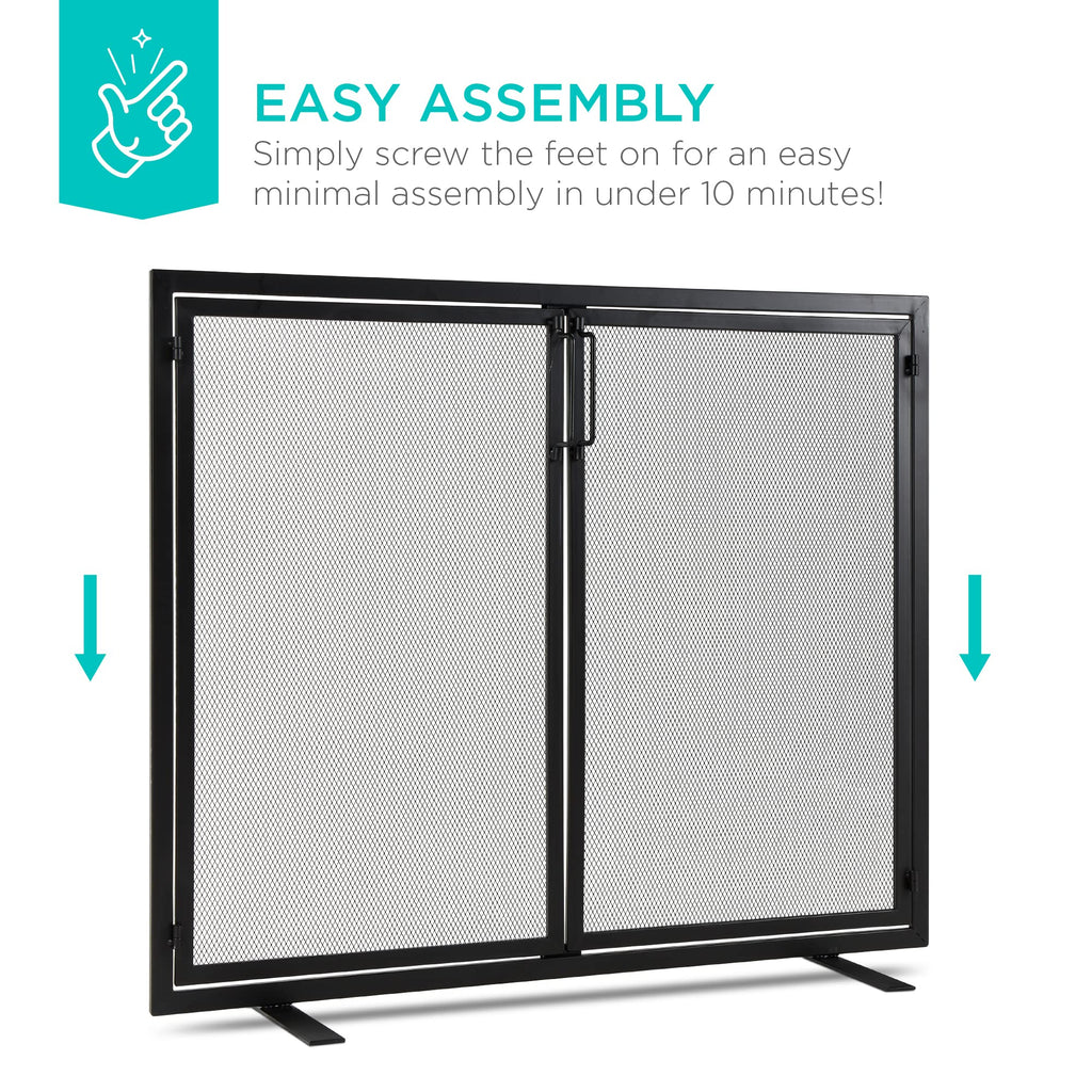 38.5x31in 2-Door Black Wrought Iron Fireplace Screen W218012