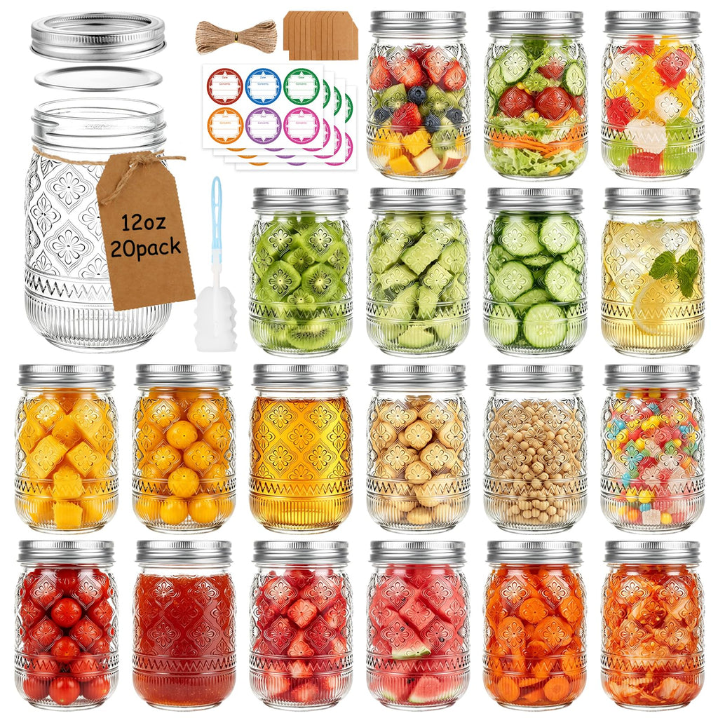 12 oz 20 Pack Mason Jars with Lids and Bands S85374