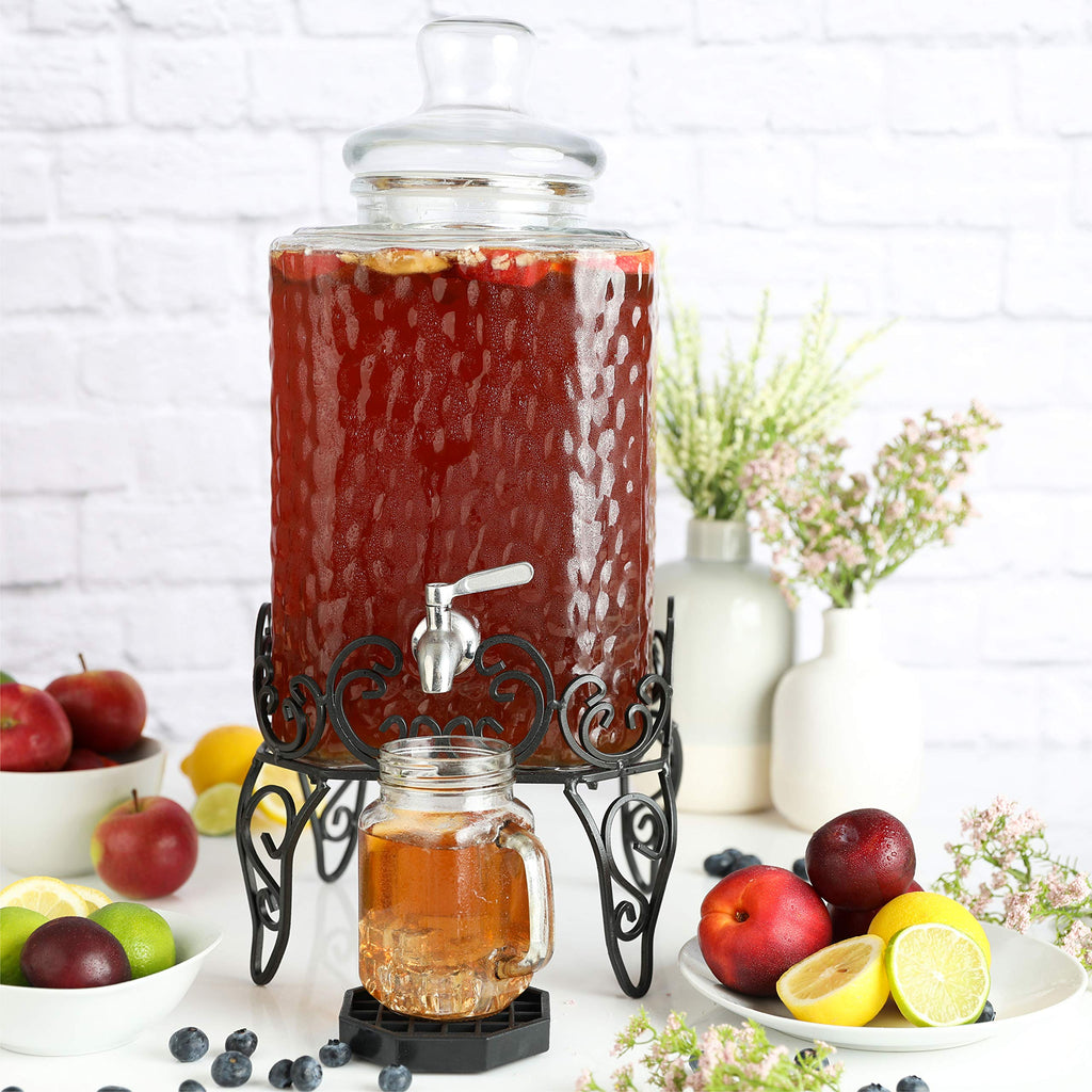 2.5 Gallon Glass Beverage Dispenser with Stand and Stainless Steel Spigot Z4866