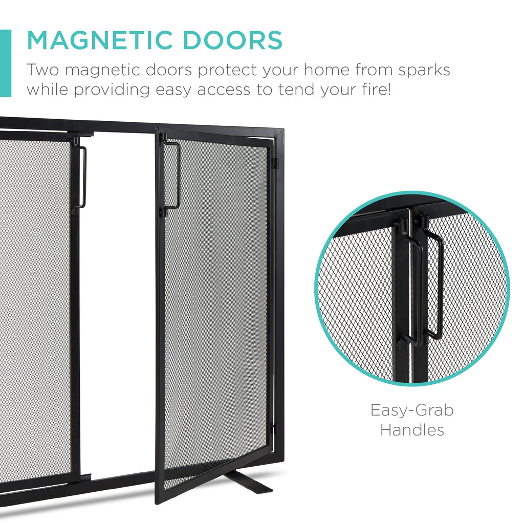 38.5x31in 2-Door Black Wrought Iron Fireplace Screen W218012
