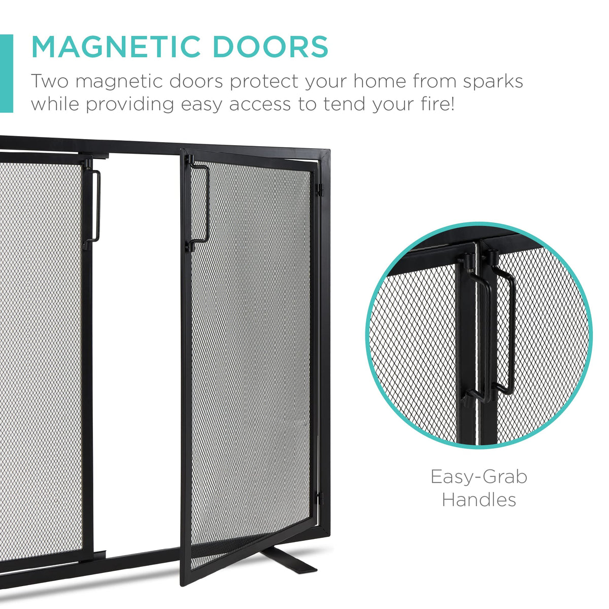 38.5x31in 2-Door Black Wrought Iron Fireplace Screen W218012