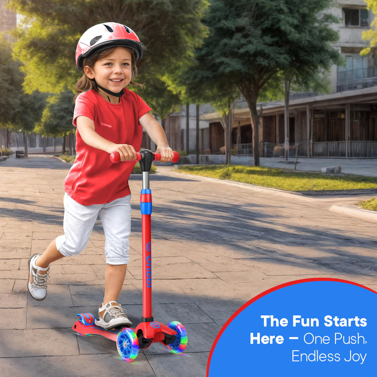 3-Wheel Kids Scooter Adjustable Height Anti-Slip Deck Red and Blue H1628